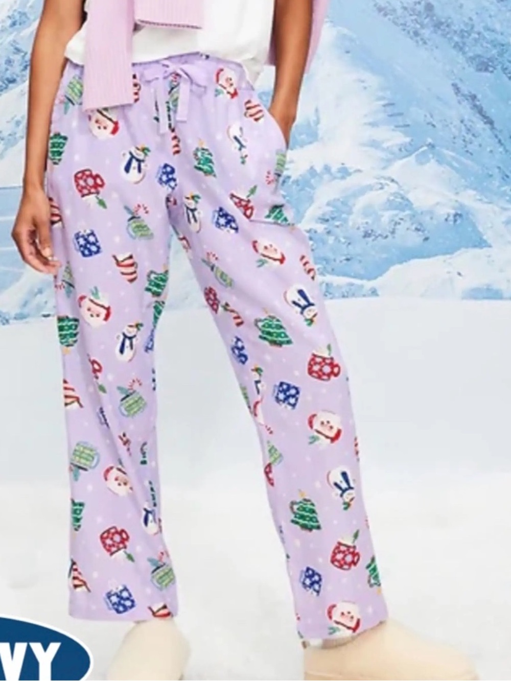 Old Navy Lavender Holiday Print Flannel Pajamas